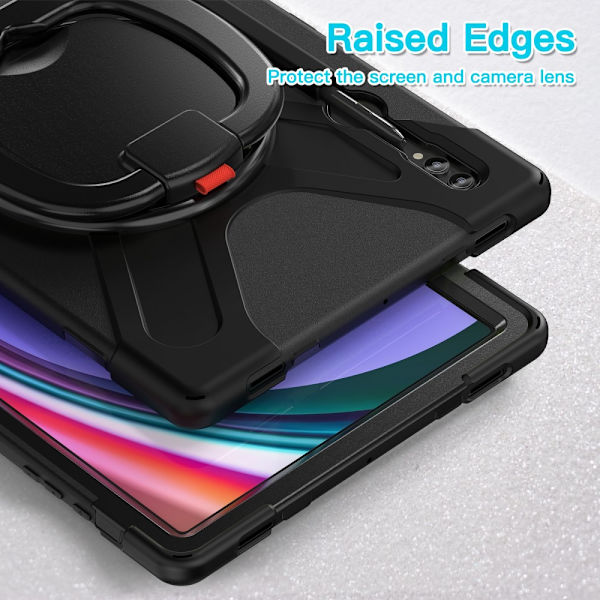 SKALO Samsung Tab S9 Ultra Extra Shockproof Armor 360 Kahva/Tripod Suojakuori - Musta Black