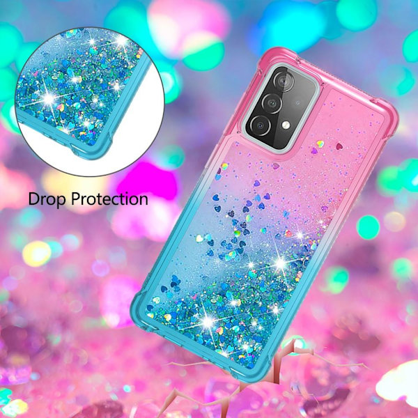 SKALO Samsung A52/A52s Kvicksand Glitter Hjärtan TPU-skal - Rosa-Turkos multifärg