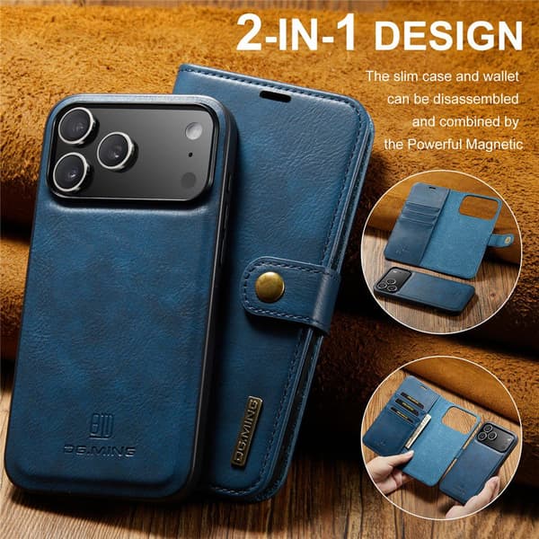 DG MING 2-i-1 Magnet Plånboksfodral för iPhone 18 Pro - Blå Blå