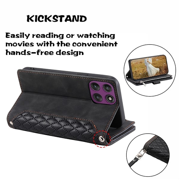 SKALO Motorola Edge 60 Pro 5G 005 Big Wallet Tikkikuvioitu Lompakkokotelo - Musta Black