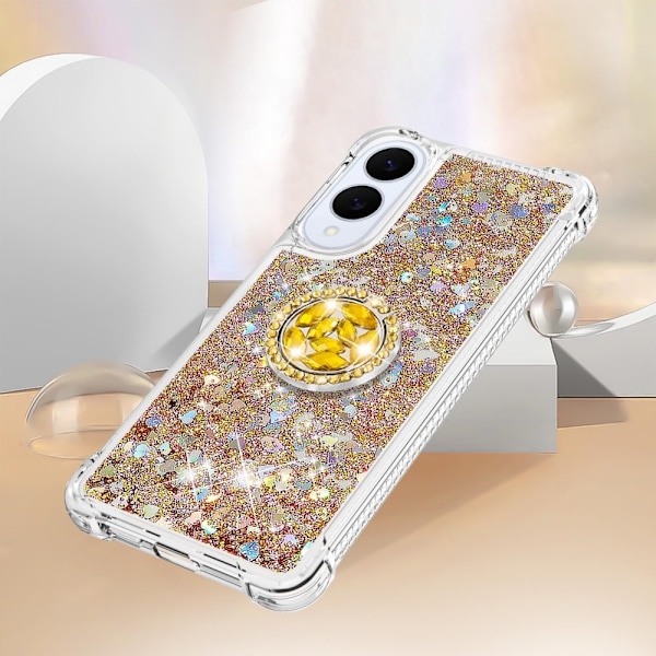 SKALO Samsung S25 Edge Juoksuhiekka Kimalle Rengas Suojakuori - Kulta Gold