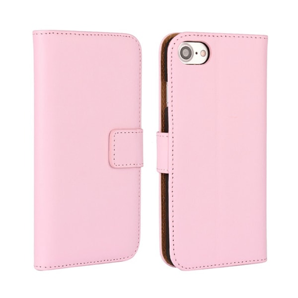 SKALO iPhone 7/8 Flip Cover m. Pung i Ægte Læder - Vælg farve Light pink