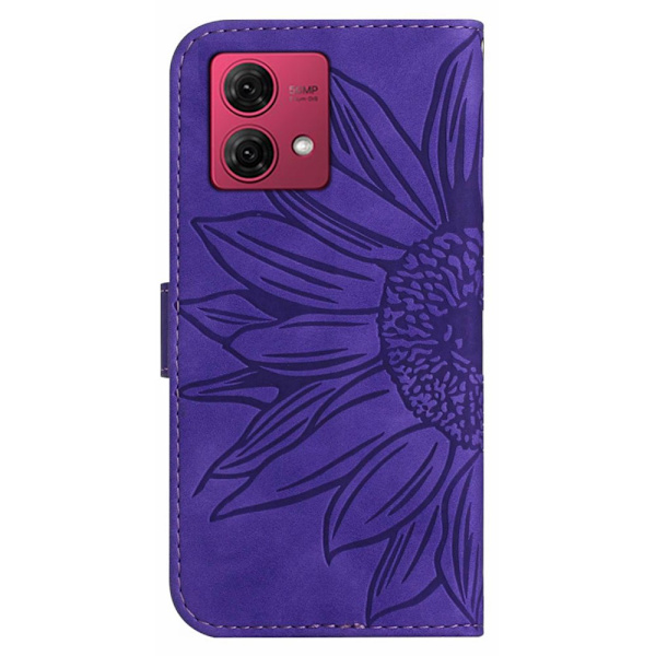 SKALO Motorola Edge 40 Neo 5G Embossed Flower Plånboksfodral i PU-Läder - Mörklila Mörklila