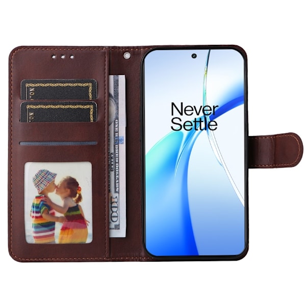 SKALO OnePlus 13R PU-læder Flip Cover - Vælg farve Brown