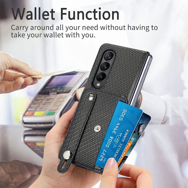 SKALO Samsung Z Fold5 SKALO Samsung Z Fold5 Carbon Fiber Suojakuori  korttipidike / kahva - Musta Black