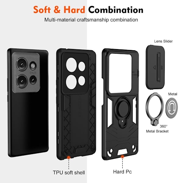 SKALO Motorola Edge 50 5G Armor Hybrid Metallring Kameraslider - Svart Svart