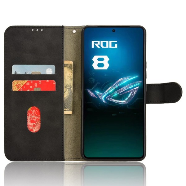 SKALO Asus ROG Phone 8 5G Matt PU-læderpungetui - Sort Black