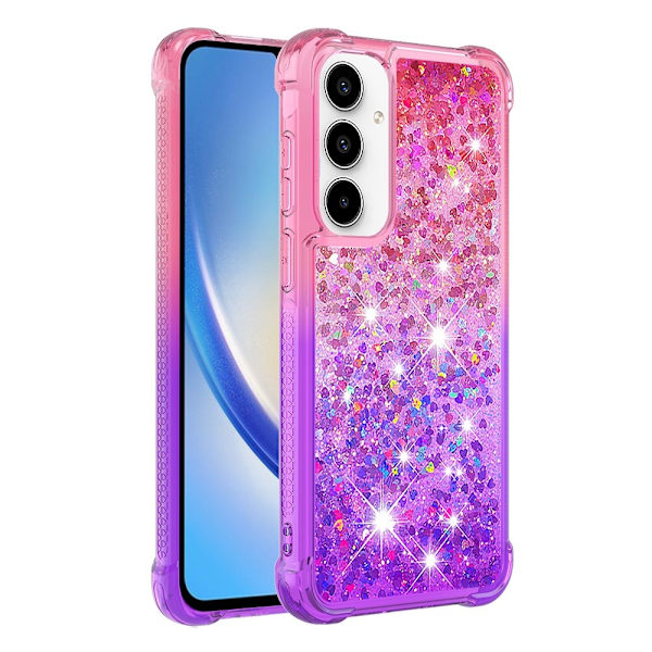 SKALO Samsung A35 5G Kvicksand Glitter Hjerter TPU Cover - Pink-Lilla Multicolor