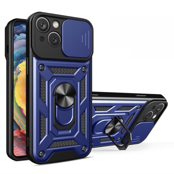 SKALO iPhone 15 Armor Hybrid Metal Ring Camera Slider - Blå Blue