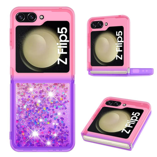SKALO Samsung Z Flip5 Kvicksand Glitter Hjärtan TPU-skal - Rosa-Lila multifärg