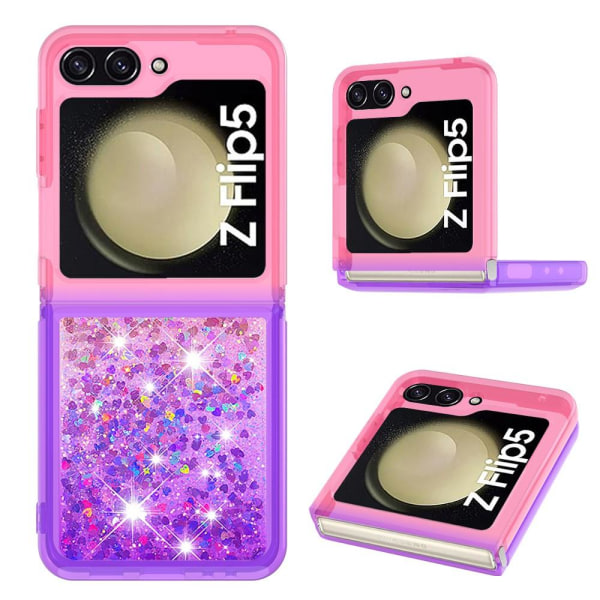 SKALO Samsung Z Flip5 Kvicksand Glitter Hjerter TPU Cover - Pink Multicolor