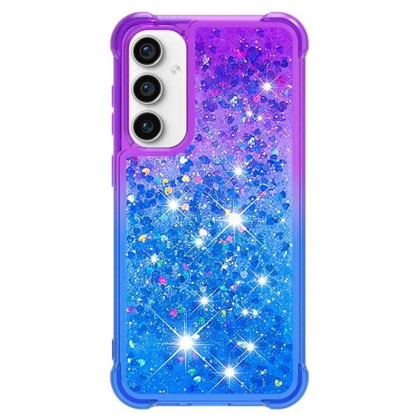 SKALO Samsung S23 FE Kvicksand Glitter Hjerter TPU Cover - Lilla-Blå Multicolor