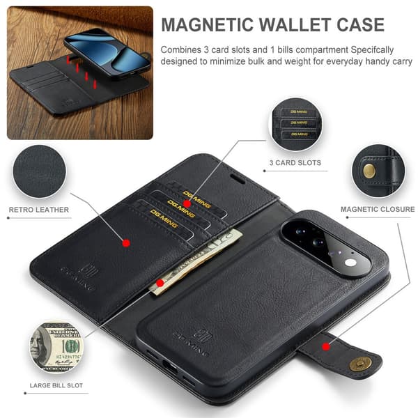 DG MING 2-i-1 Magnet Plånboksfodral för Google Pixel 11 Pro - Svart Svart