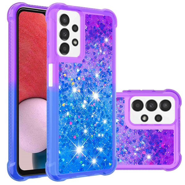 SKALO Samsung A13 4G Kvicksand Glitter Hjärtan TPU-skal - Lila-Blå multifärg