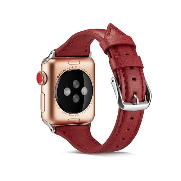 SKALO Kapea nahkaranneke Apple Watch Series 7-9 45mm - Valitse väri Red