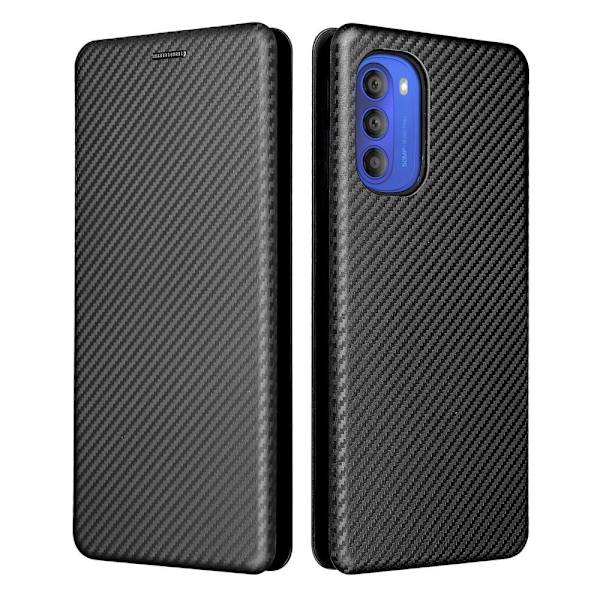 SKALO Moto G51 Carbon Fiber Plånboksfodral - Svart Black
