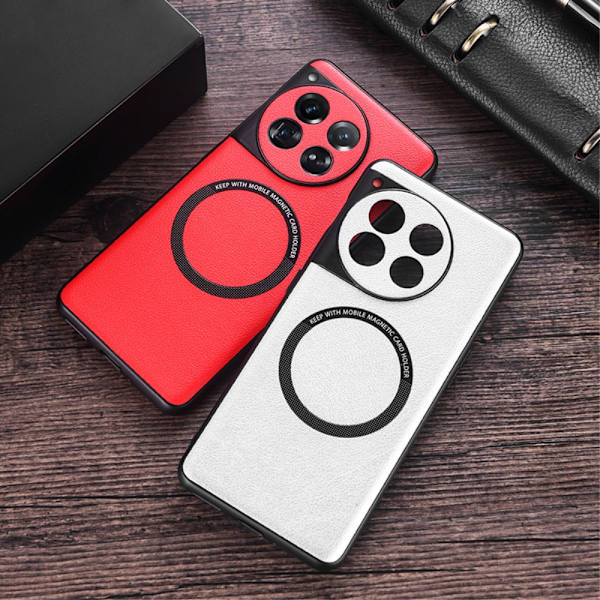 SKALO OnePlus 12 5G PU-Läder Hybrid Magnetring Skal - Röd Röd