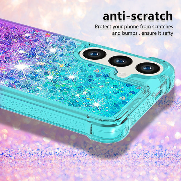 SKALO Samsung S24 Kvicksand Glitter Hjerter TPU Cover - Turkis-Lilla Multicolor