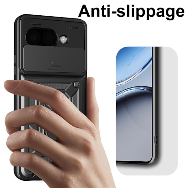 SKALO Google Pixel 9a Armor Metallring Kameraslider Cover - Sort Black
