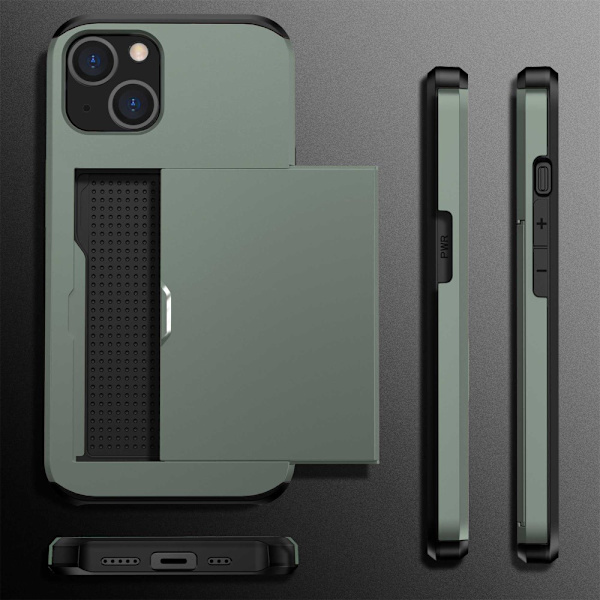 SKALO iPhone 14 Plus Armor Skal Korthållare - Grön Grön