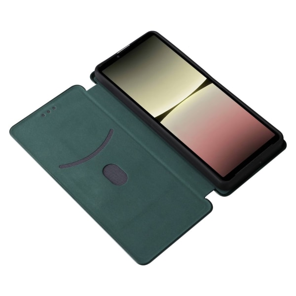 SKALO Sony Xperia 10 V Carbon Fiber Lompakkokotelo - Vihreä Green