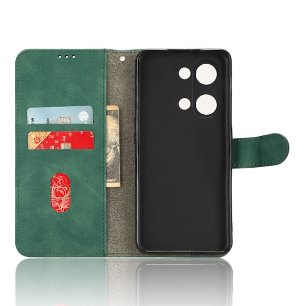 SKALO OnePlus Nord 3 5G / Ace 2V Matt PU-Läder Plånboksfodral - Grön Grön