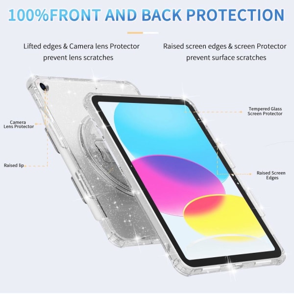 SKALO iPad 10.2 Armor Rainbow Glitter håndtag/stativ Cover -. Hv White