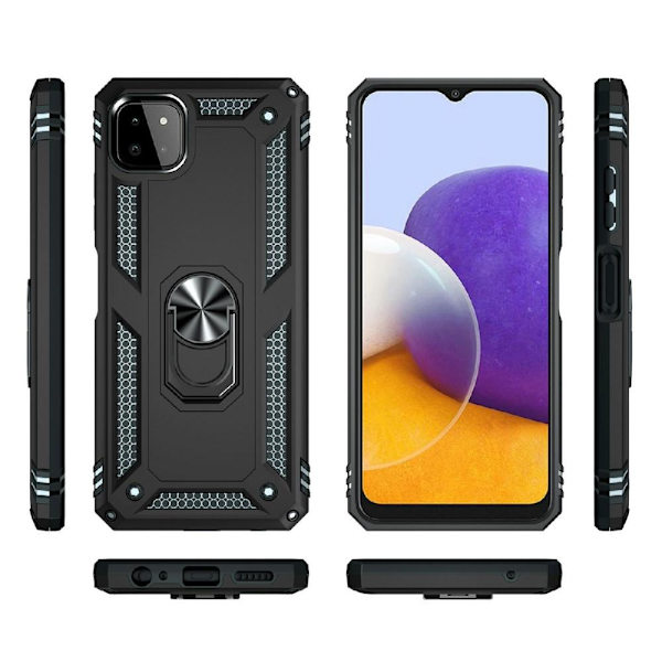 SKALO Samsung A22 5G Armor Hybrid Metallring skal - Svart Black