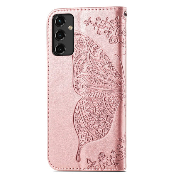 SKALO Samsung A14 4G/5G Mandala Butterfly lompakkokotelo - Ruusukulta Pink gold