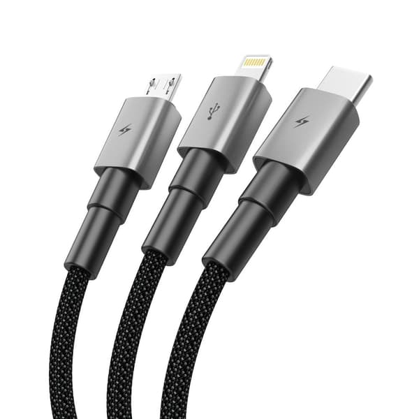 Tech-Protect UltraBoost DNA 3-i-1 laddkabel USB-C/Lightning/Micro-USB 1.2m 3A - Iron Grey grå