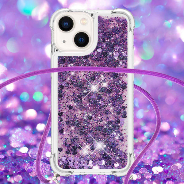 SKALO iPhone 14 Kvicksand Glitter Mobile Collar - Lilla Purple