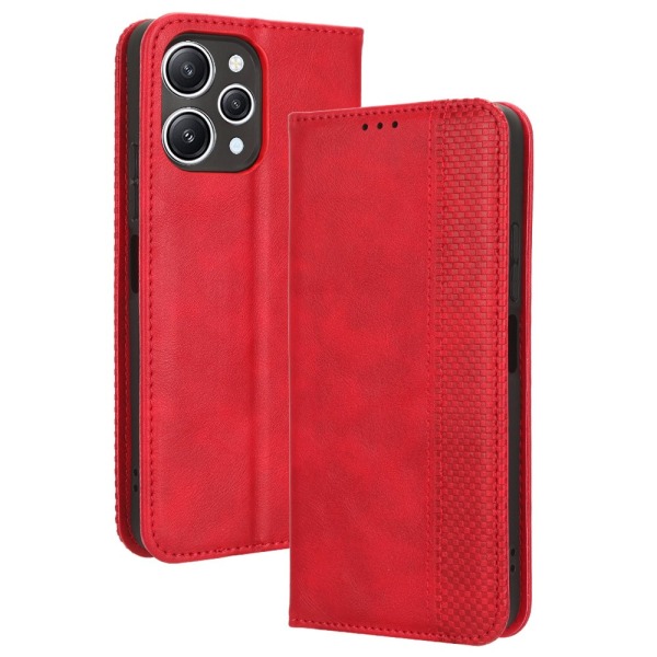 SKALO Xiaomi Redmi 12 4G/5G Embossed Premium Plånboksfodral - Rö Röd