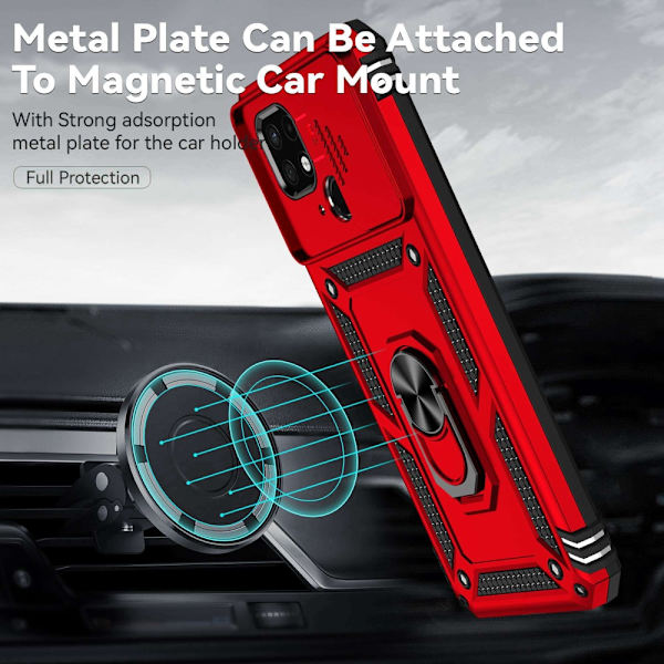 SKALO Xiaomi Redmi 10C Armor Hybrid Metallring Kameraslider - Röd Röd