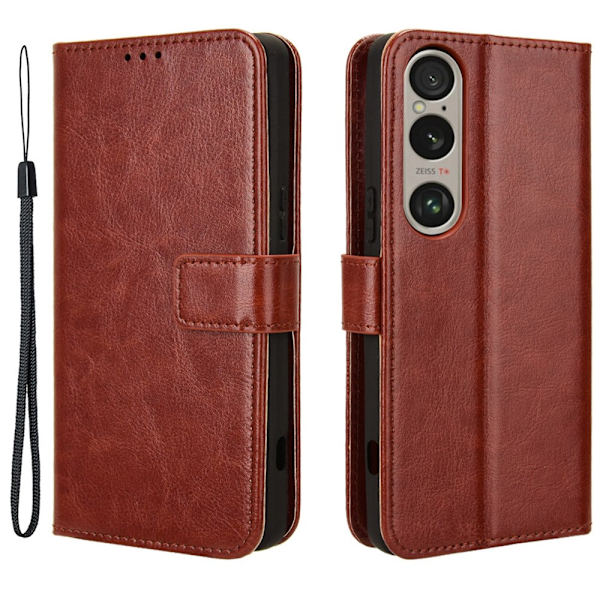 SKALO Sony Xperia 1 VI Crazy Horse Plånbok PU Läder - Brun Brun