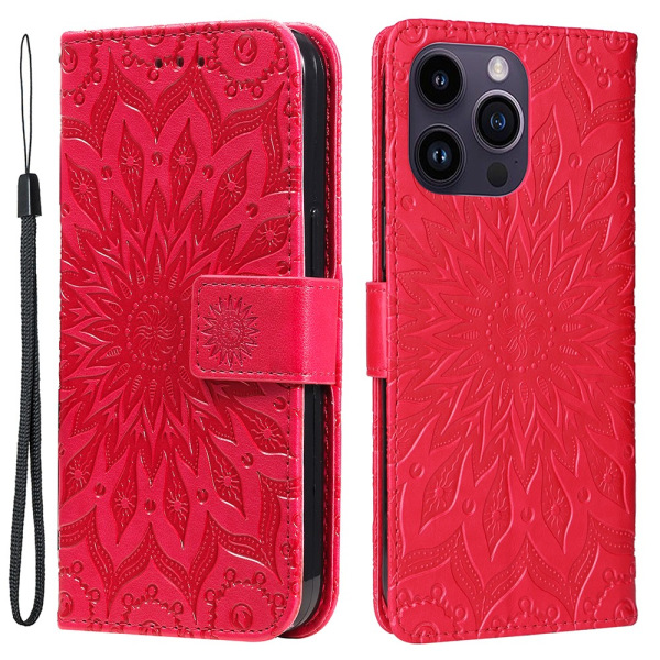 SKALO iPhone 15 Pro Max Mandala lompakkokotelo - Punainen Red