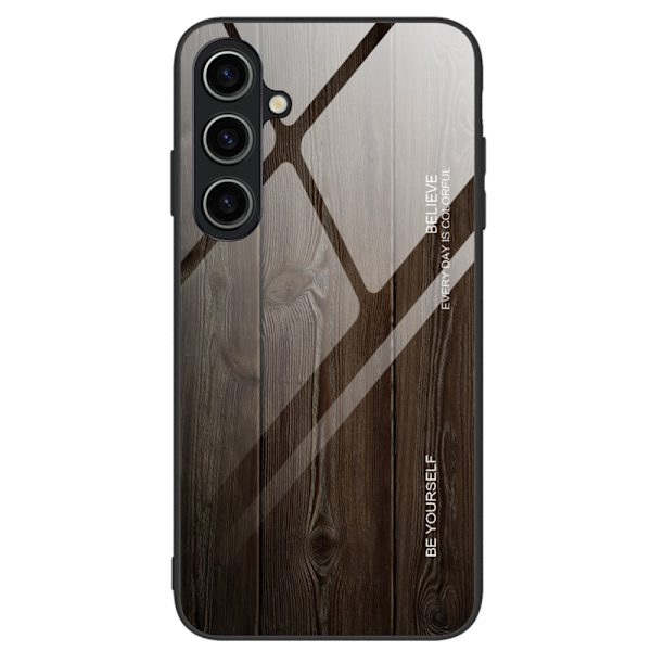 SKALO Samsung A15 5G Wood karkaistu lasi TPU-suojakuori - Musta Black