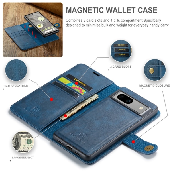 DG MING Google Pixel 7a 2-i-1 Magnet Plånboksfodral - Blå Blå