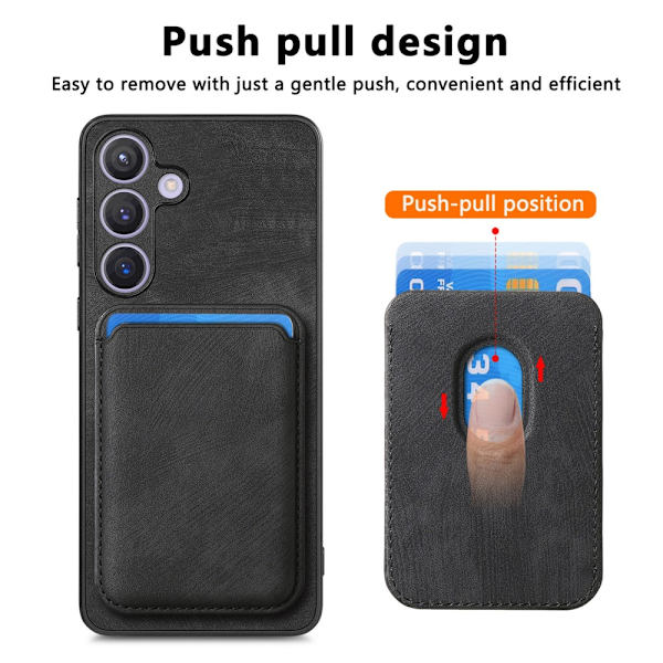 SKALO Samsung S24+ PU-nahkakuori, jossa on irrotettava magneettinen lompakko - Musta Black