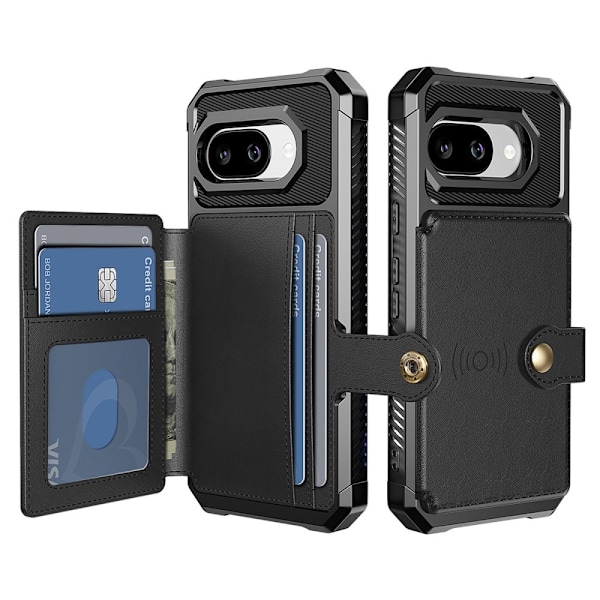 SKALO Google Pixel 9a Stødresistent Cover med Pung- Sort Black
