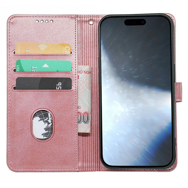 SKALO iPhone 16 Plånboksfodral i PU-Läder - Roséguld Rosa guld
