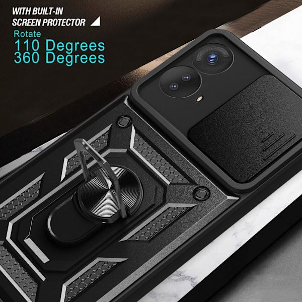 SKALO Motorola Moto G53 5G Armor Hybrid Metallring Kameraslider - Svart Svart