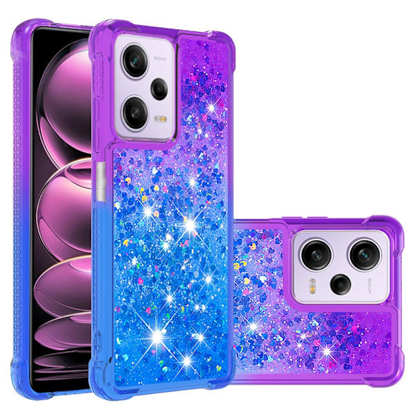 SKALO Xiaomi Redmi Note 12 Pro 5G Kvicksand Glitter Hjärtan TPU-skal - Lila-Blå multifärg