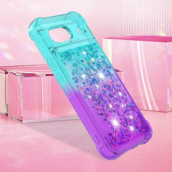 SKALO Google Pixel 8a Kvicksand Glitter Hjärtan TPU-skal - Turkos-Lila multifärg