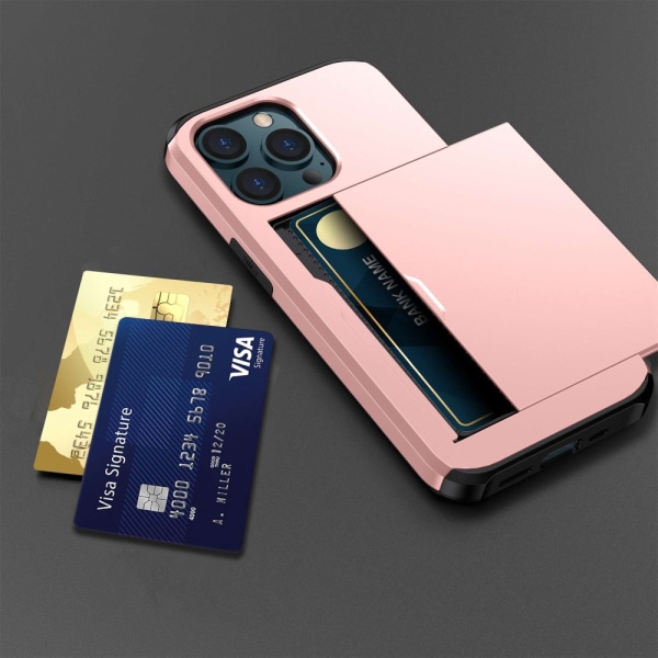 SKALO iPhone 14 Pro Max Armor Cover kortholder - Rosa guld Pink gold