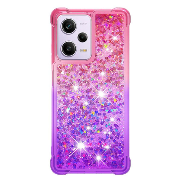 SKALO Xiaomi Redmi Note 12 Pro 5G Juoksuhiekka Glitter Sydämet TPU kuori - Pinkki-Violetti Multicolor