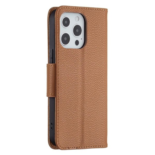 SKALO iPhone 13 Pro Premium Litchi Plånbok - Brun Brown