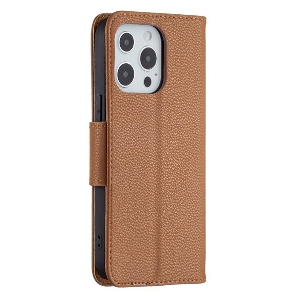 SKALO iPhone 13 Pro Premium Litchi Wallet - ruskea Brown