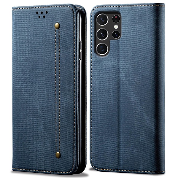 SKALO Samsung S25 Ultra Jeans Plånboksfodral - Blå Blå