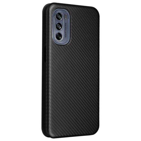 SKALO Motorola Moto G62 5G Carbon Fiber Lompakkokotelo - Musta Black