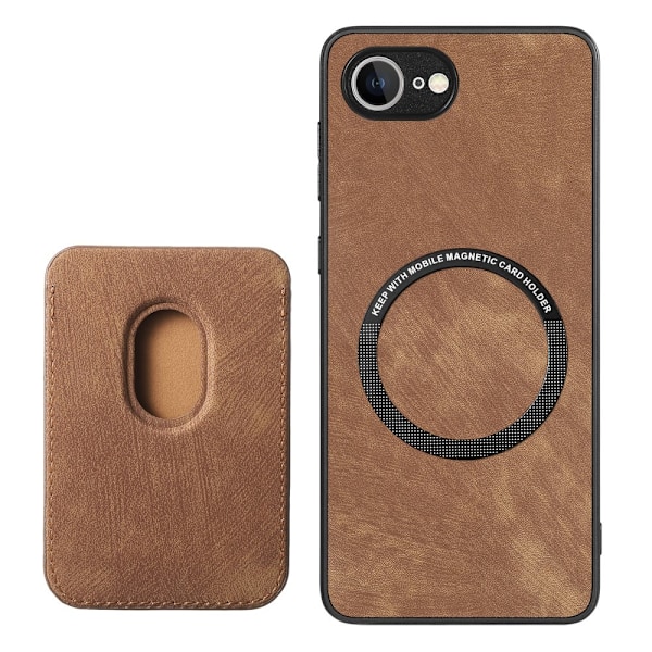SKALO iPhone 16e PU-Läder Magnetisk Korthållare Skal - Brun Brun